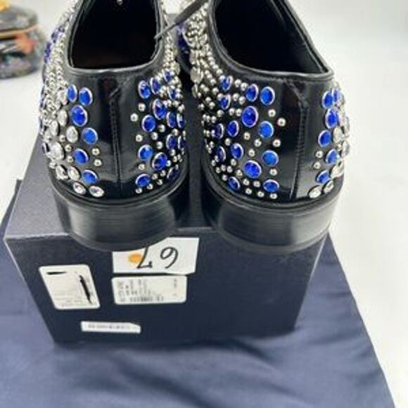 Men's Prada, black leather derby, shoes with studs and rhinestones size 11 I - Picture 6 of 12